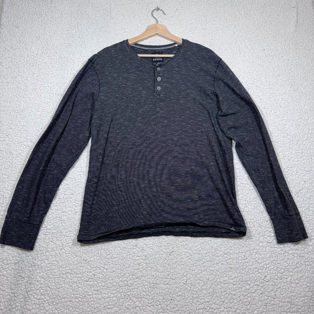 PrAna Mens Henley Organic Cotton Striped Top Shirt Sz Large Gorpcore